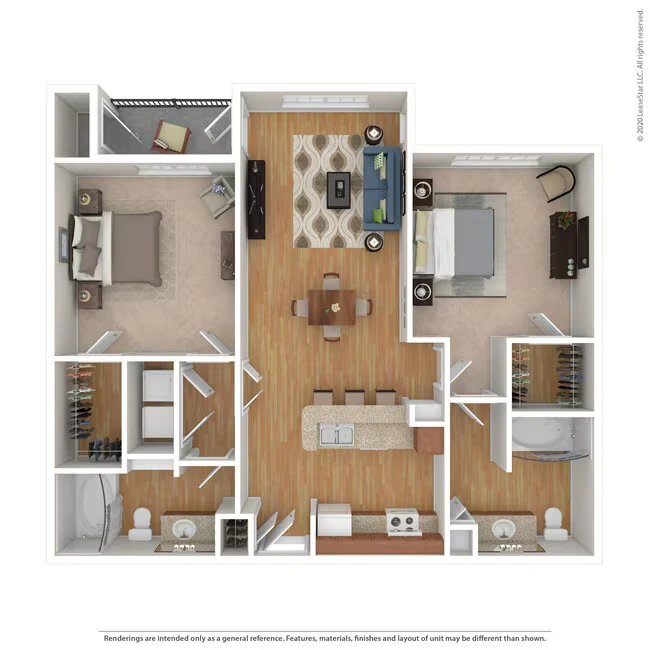 2 Bed 2 Bath 1080 SqFt (1034 Net) 3217 floor plan
